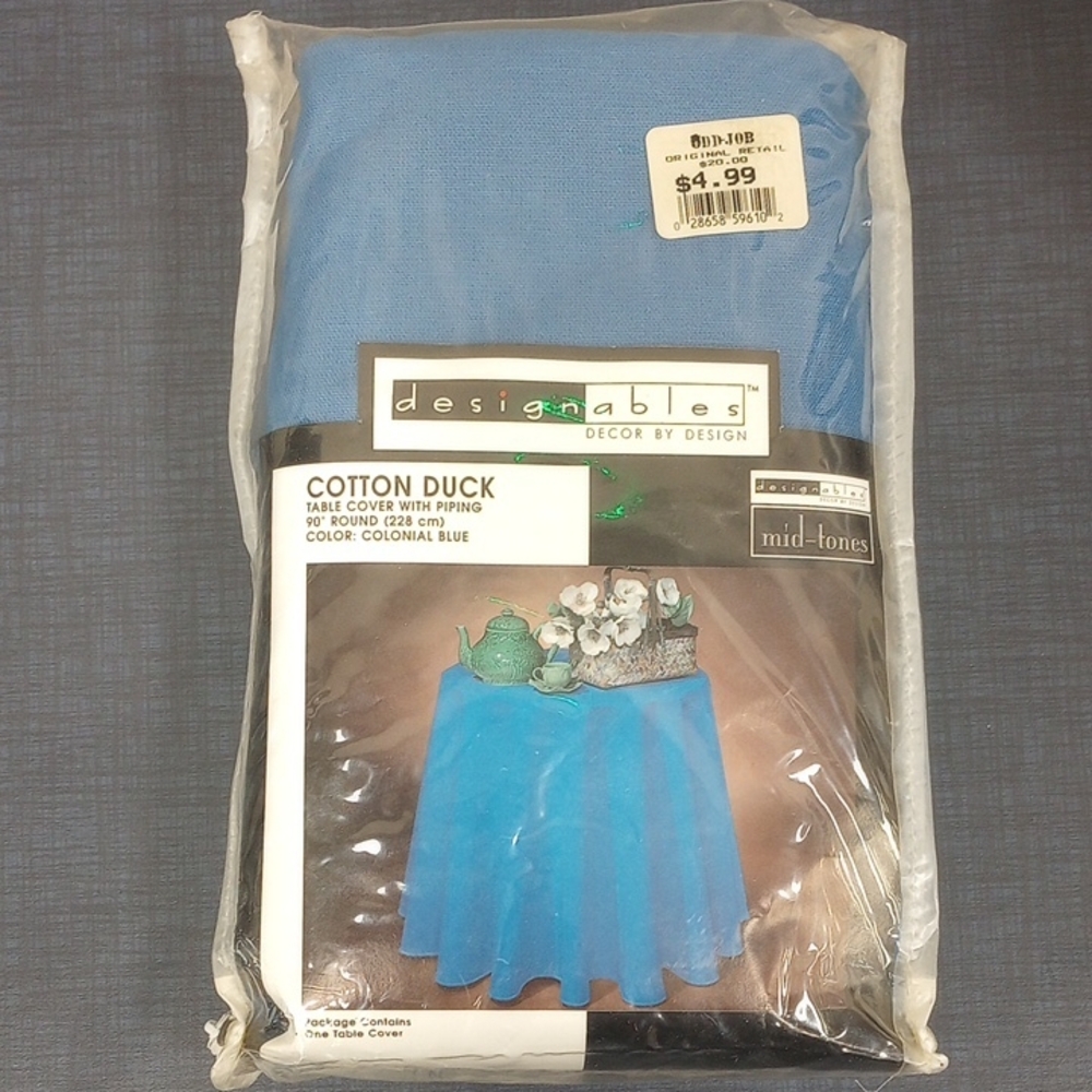 NWT Designables Cotton Duck Colonial Blue 90 Inch Round Tablecloth